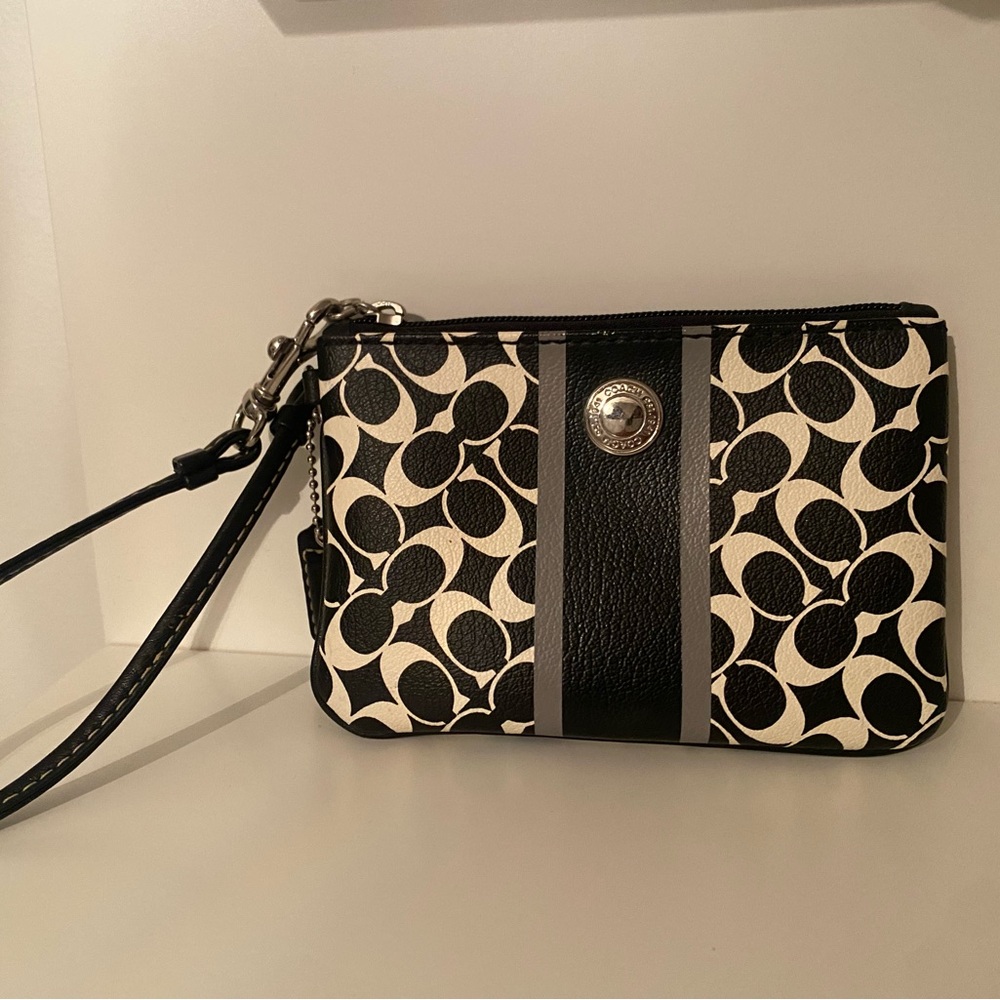 Coach mini wallet in black and white monogram